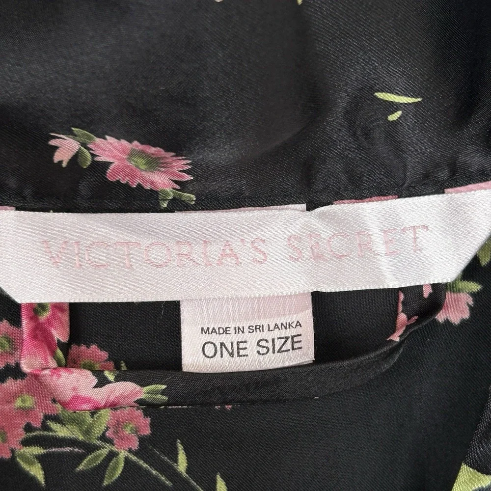 Victorias Secret Floral Silky Robe One Size O/S Y2k Coquette Romantic Mini Black - Picture 8 of 12